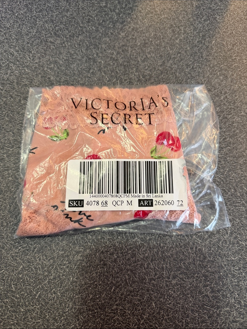 *Vintage* Victoria's Secret Pink Cheeky Panty w/cherries & Lace Trim